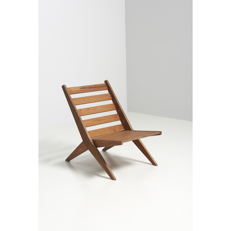 Vintage Boomerang folding pine chair, Germany 1950s