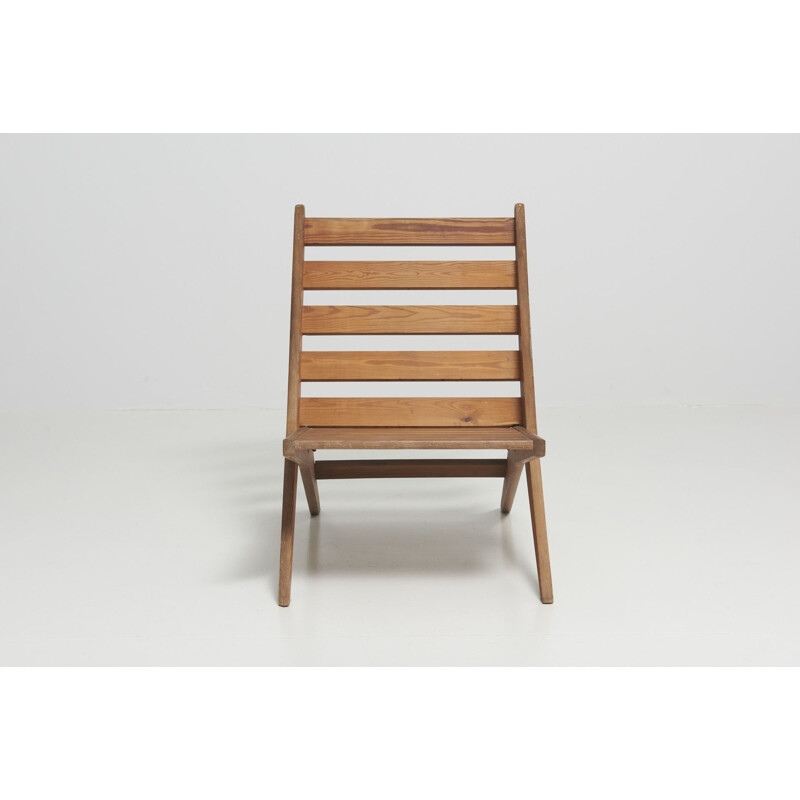 Vintage Boomerang folding pine chair, Germany 1950s