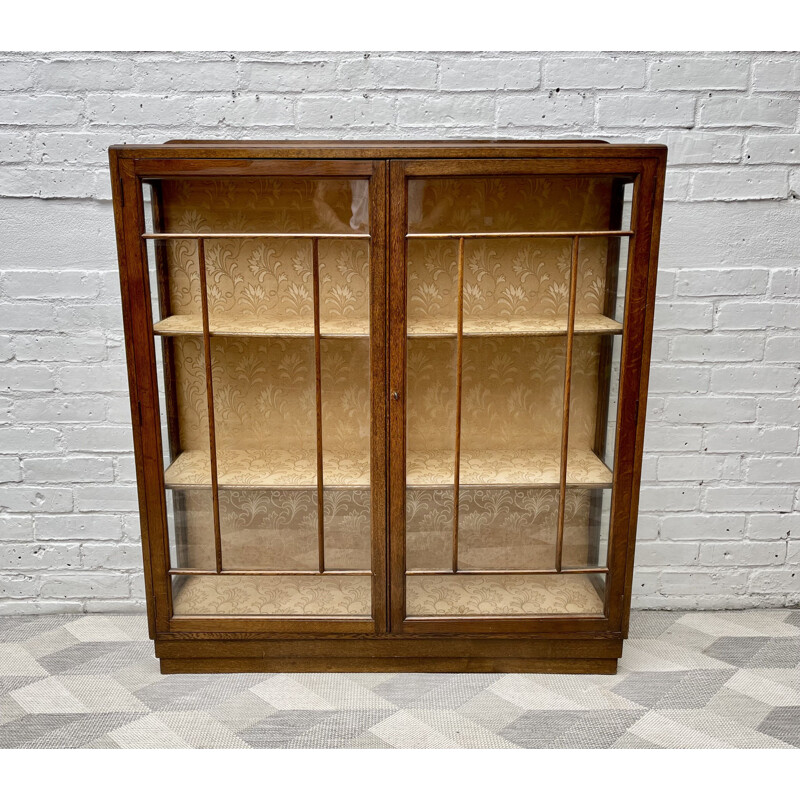 Vintage Art Deco dark oakwood and glass display cabinet