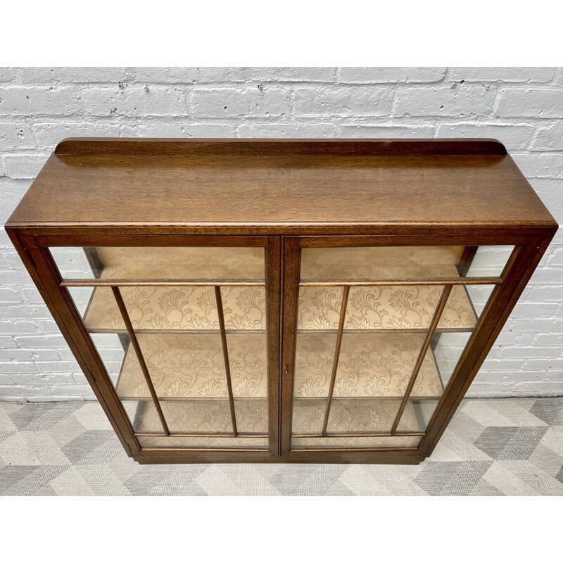 Vintage Art Deco dark oakwood and glass display cabinet