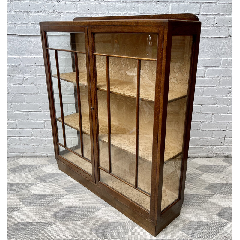 Vintage Art Deco dark oakwood and glass display cabinet