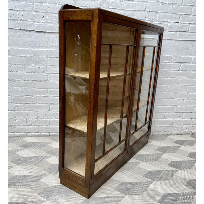 Vintage Art Deco dark oakwood and glass display cabinet