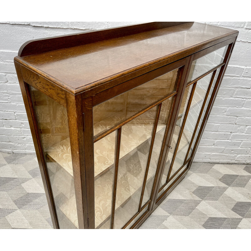 Vintage Art Deco dark oakwood and glass display cabinet