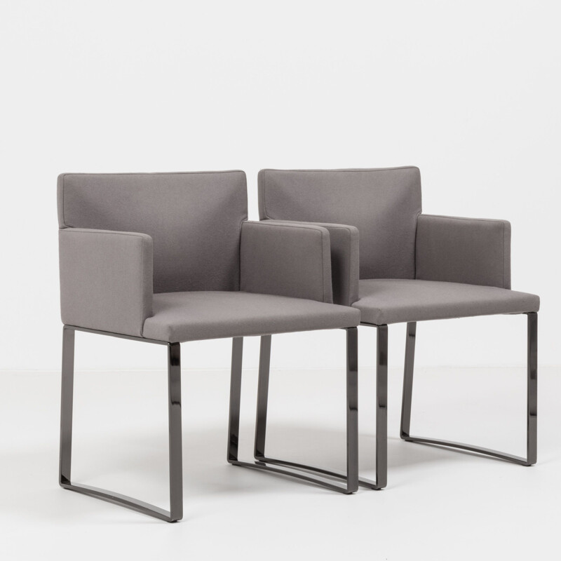 Paar moderne vintage fauteuils in grijze wol van Rodolfo Dordoni voor Minotti