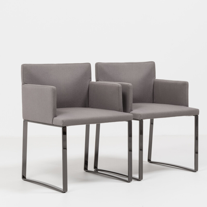 Pair of vintage modern grey wool armchairs by Rodolfo Dordoni for Minotti