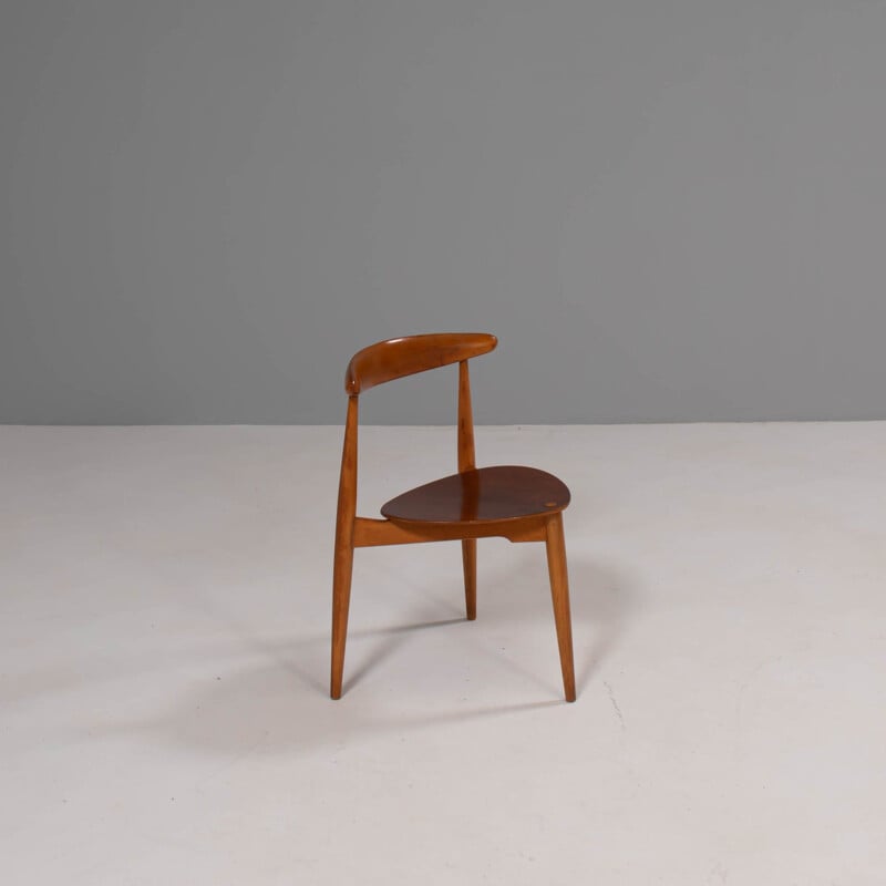 FH4103 Silla de corazón de haya y teca vintage de Hans Wegner para Fritz Hansen, 1950