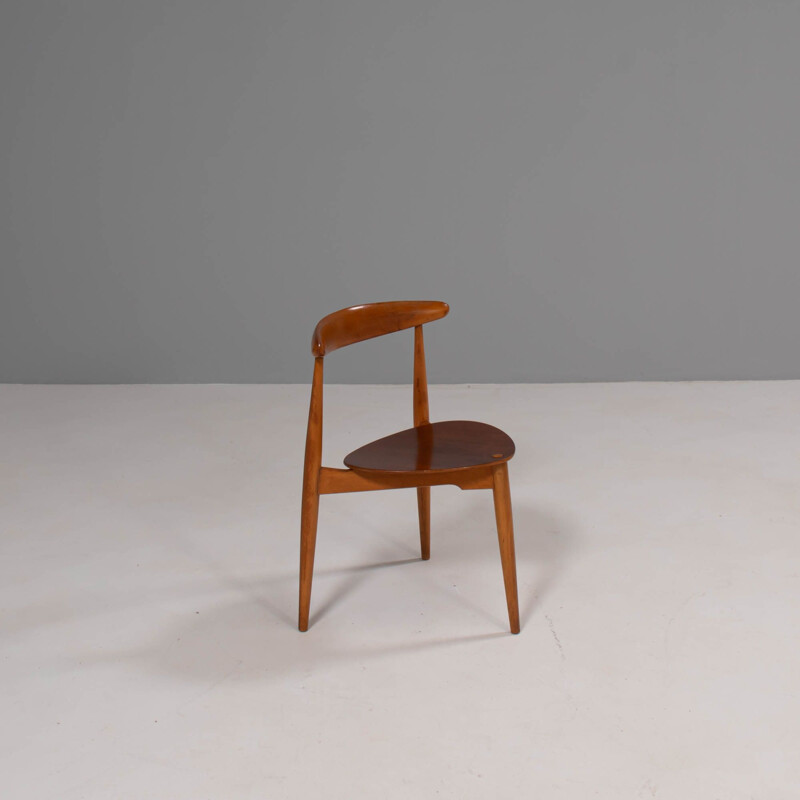 Vintage FH4103 beechwood & teak heart chair by Hans Wegner for Fritz Hansen, 1950s