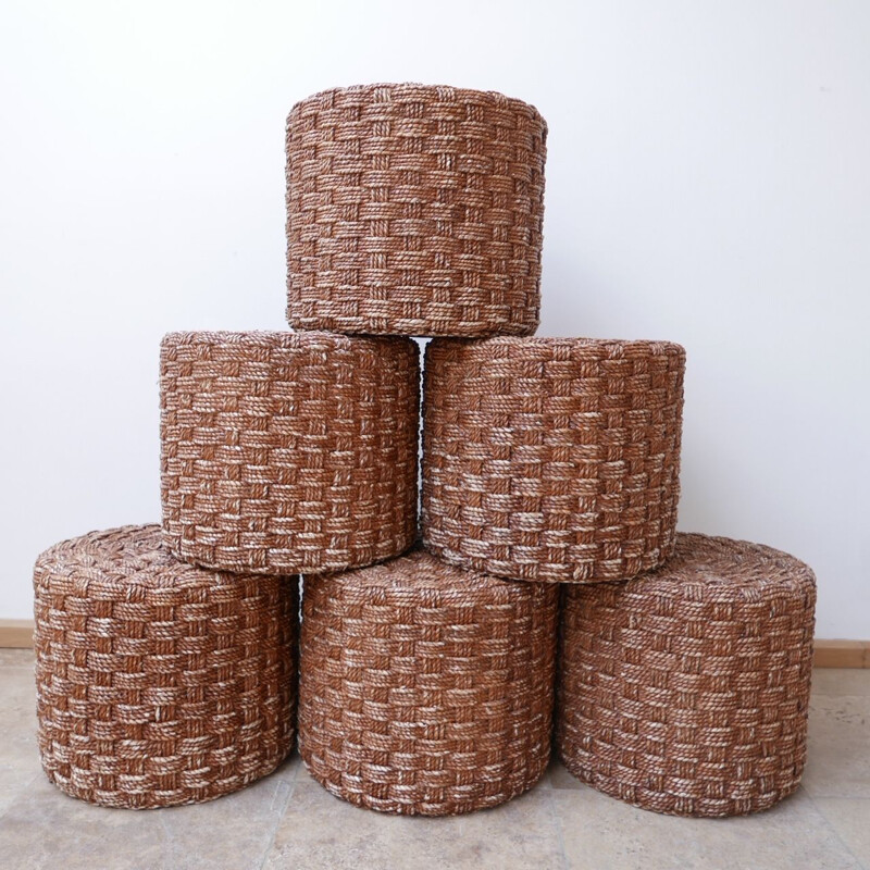 Set of 6 mid-century rope poufs, France 1960s