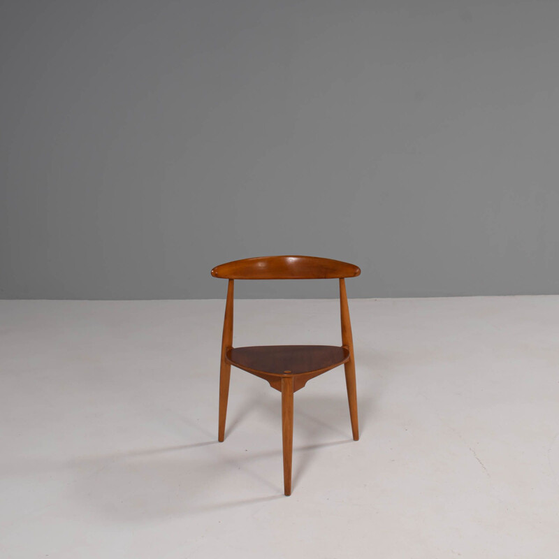 FH4103 sedia a cuore vintage in faggio e teak di Hans Wegner per Fritz Hansen, 1950