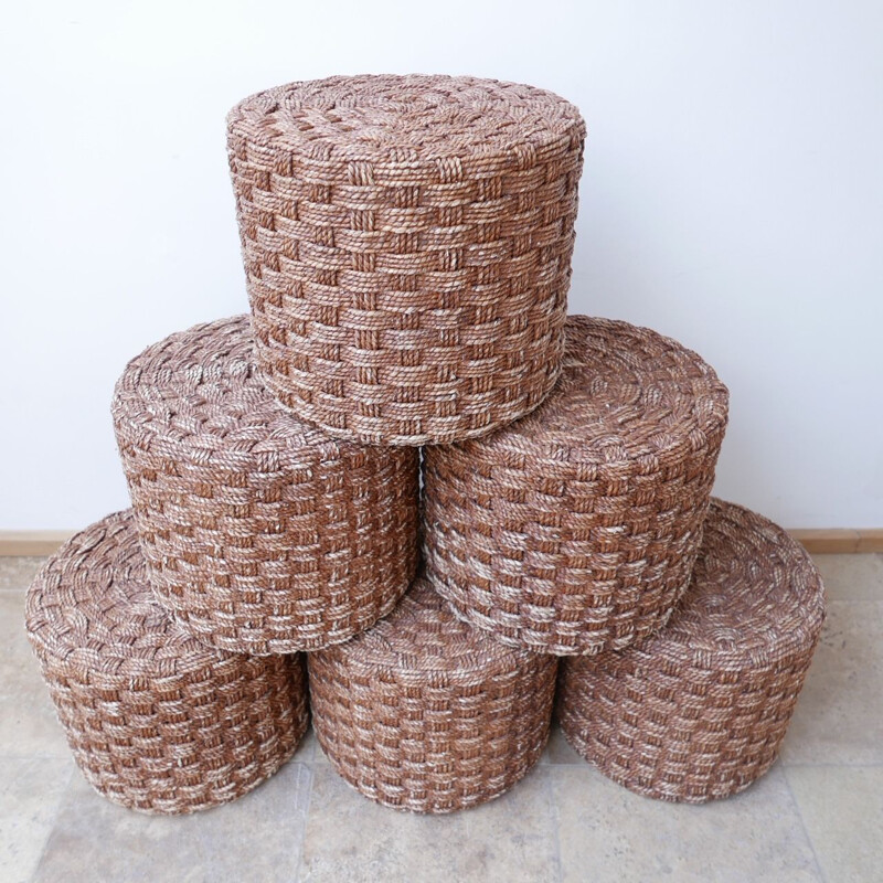 Set of 6 mid-century rope poufs, France 1960s