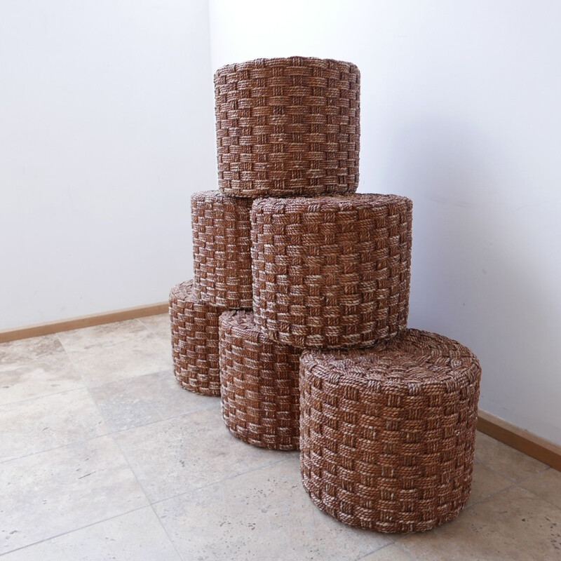 Set of 6 mid-century rope poufs, France 1960s