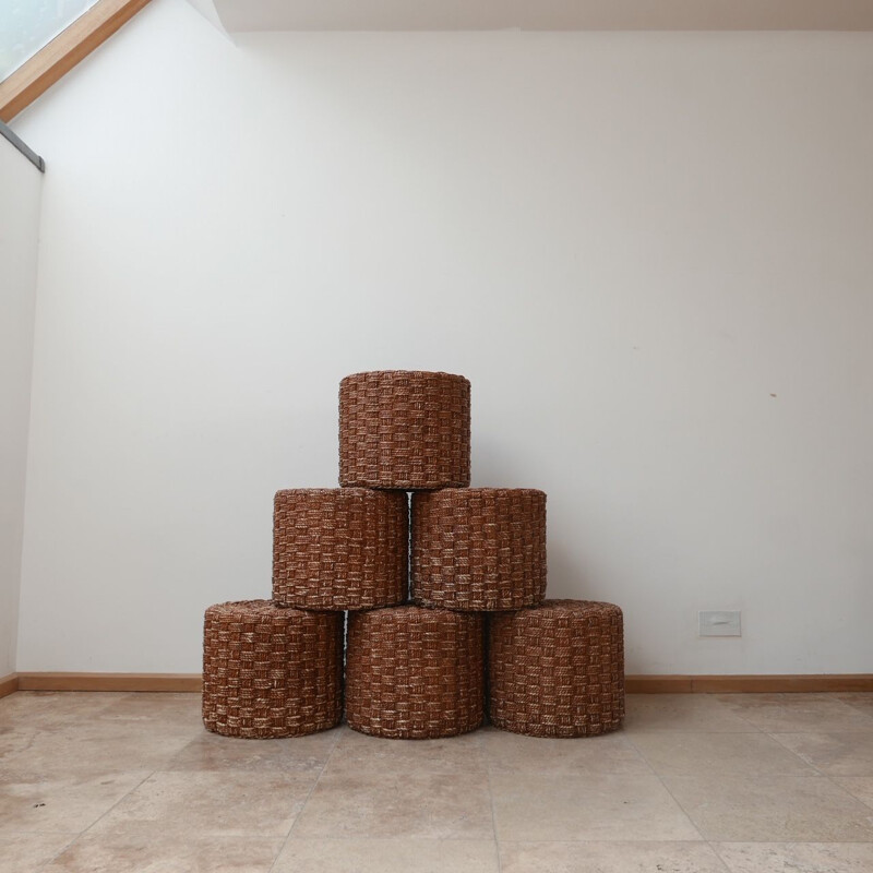 Set of 6 mid-century rope poufs, France 1960s