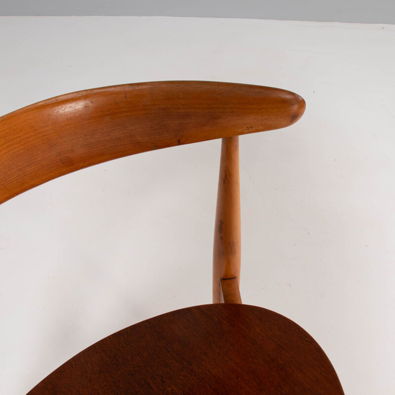 FH4103 cadeira de coração de faia e teca vintage por Hans Wegner para Fritz Hansen, 1950