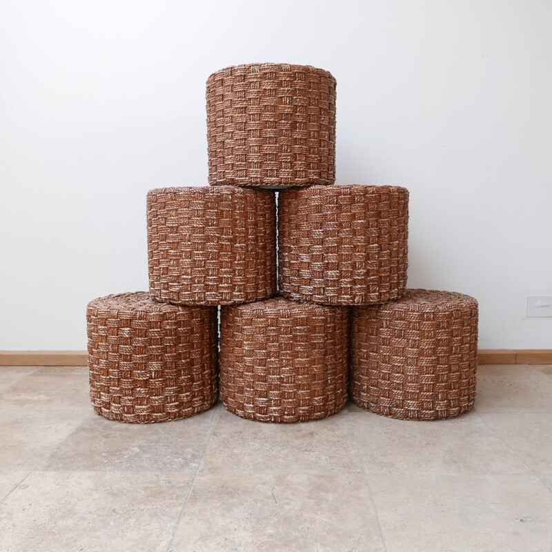 Set of 6 mid-century rope poufs, France 1960s