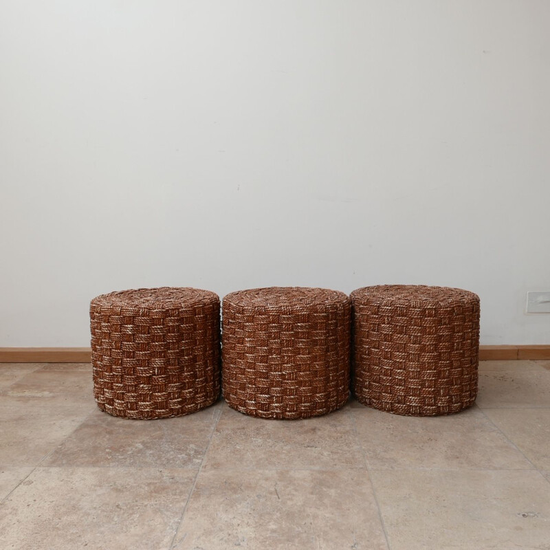 Set of 6 mid-century rope poufs, France 1960s