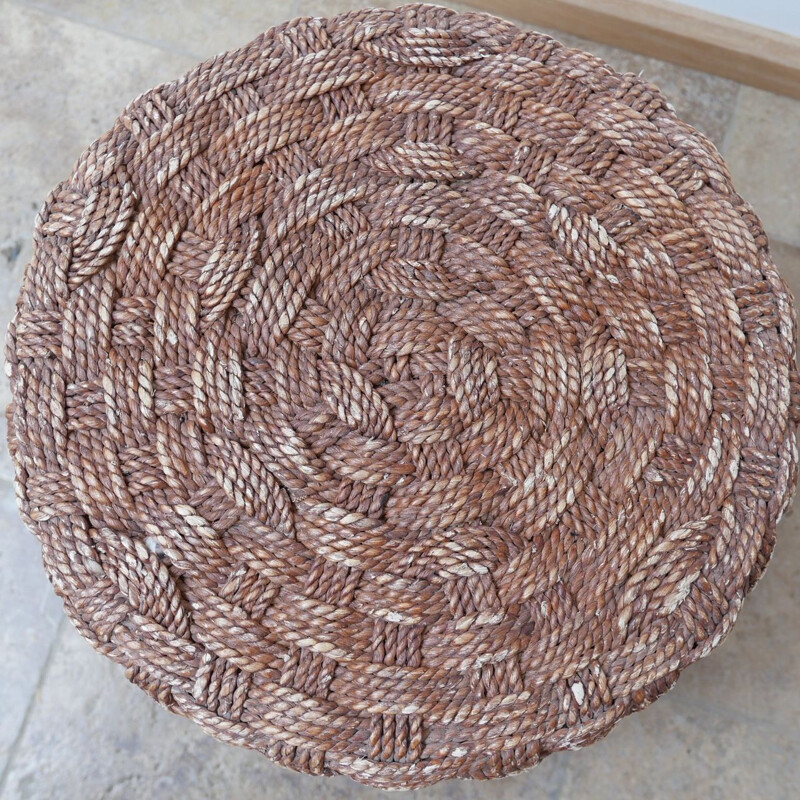 Set of 6 mid-century rope poufs, France 1960s