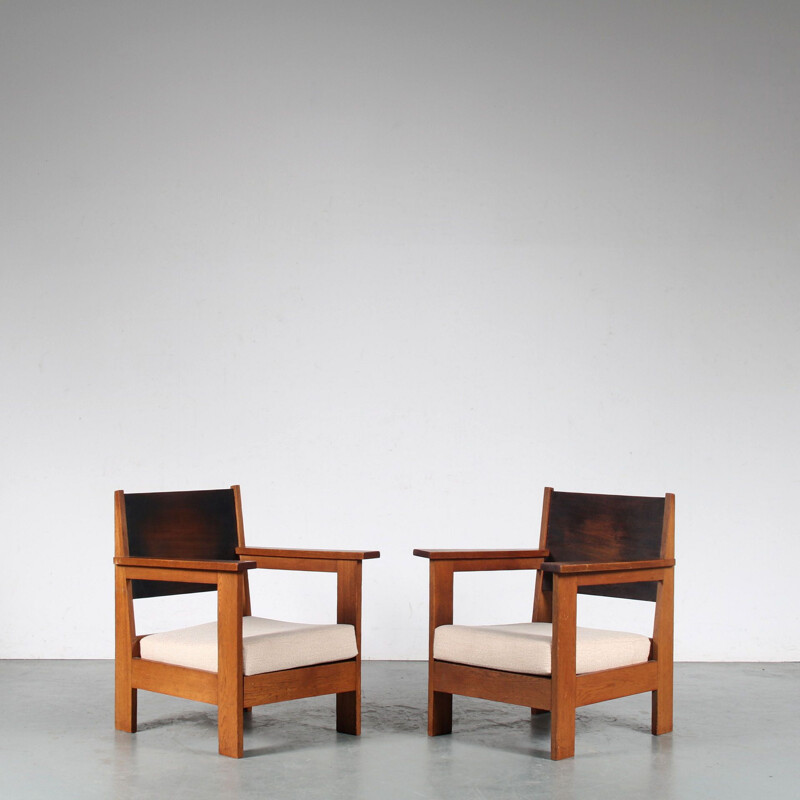 Pair of vintage armchairs from the Haagse school, Netherlands 1930