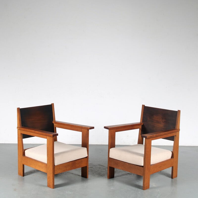 Pair of vintage armchairs from the Haagse school, Netherlands 1930