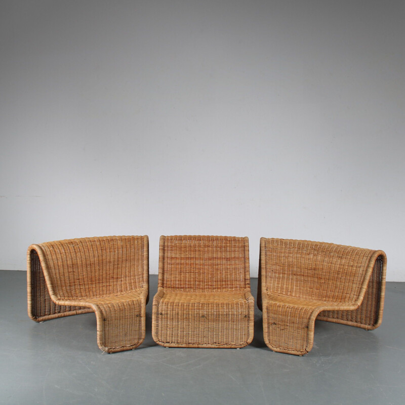 Set of 3 vintage modular rattan sofas by Tito Agnoli for Bonacina, Italy 1960