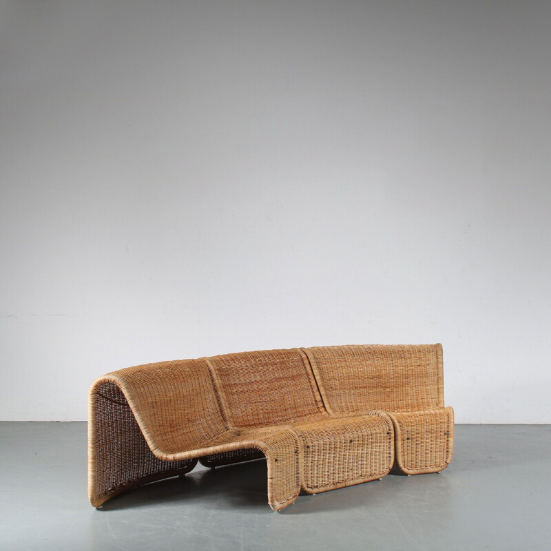 Set of 3 vintage modular rattan sofas by Tito Agnoli for Bonacina, Italy 1960