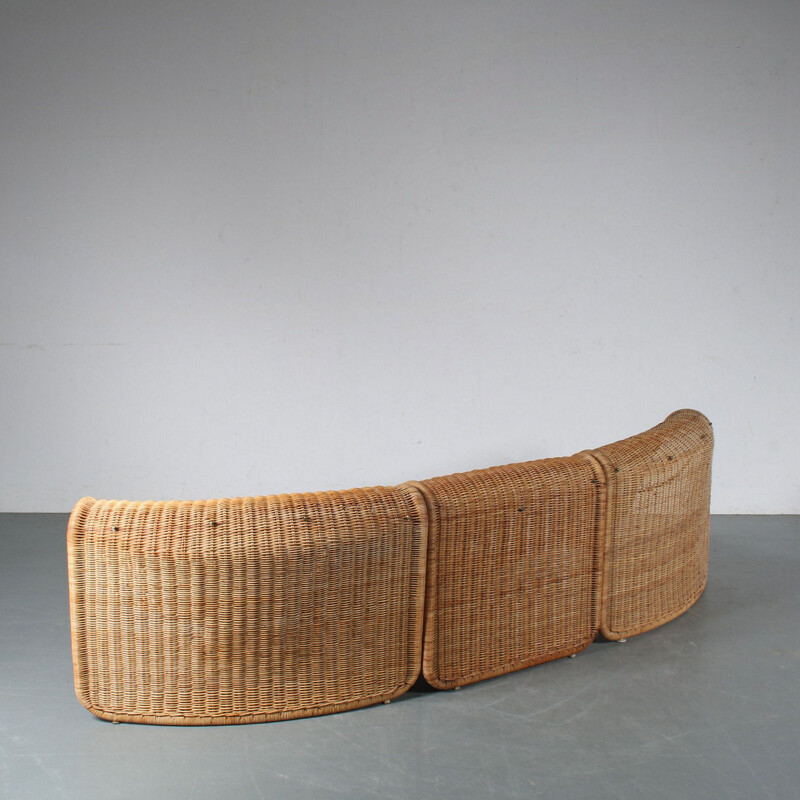 Set of 3 vintage modular rattan sofas by Tito Agnoli for Bonacina, Italy 1960