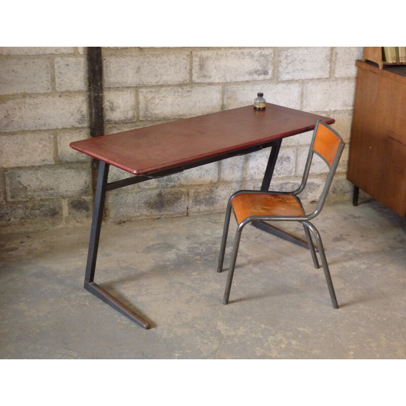 Mid-century school desk and chair in metal and wood - 1960s