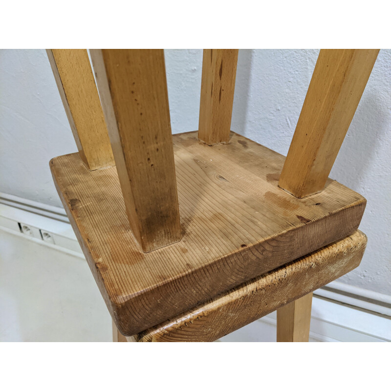 Set of 3 vintage pine stools for Les Arcs 1800, 1960