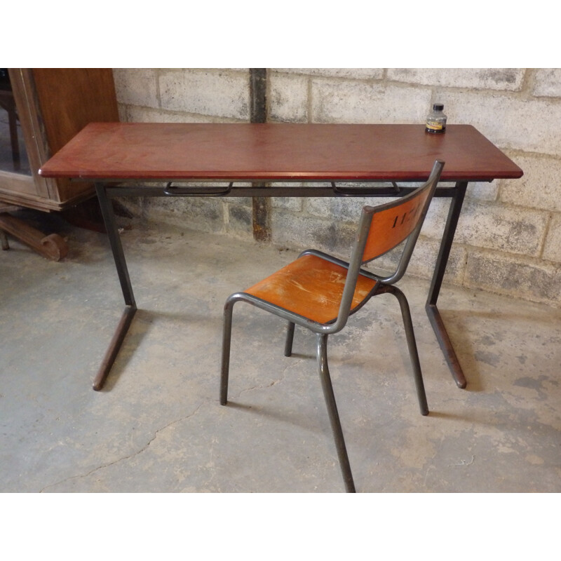 Mid-century school desk and chair in metal and wood - 1960s