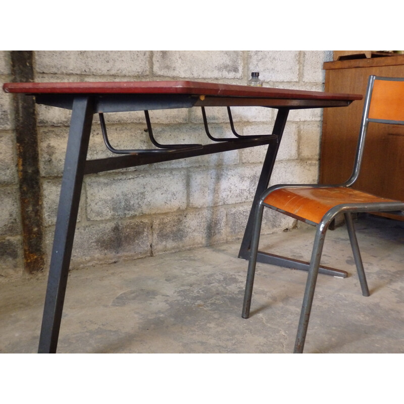 Mid-century school desk and chair in metal and wood - 1960s
