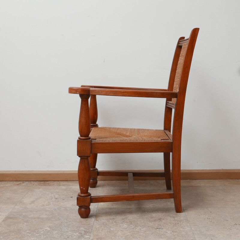 Pair of vintage armchairs in wood and rush, France 1950