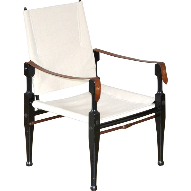 Wohnbedarf "Safari" armchair in white fabric and black lacquered wood par Wilhelm Kienzle - 1950s