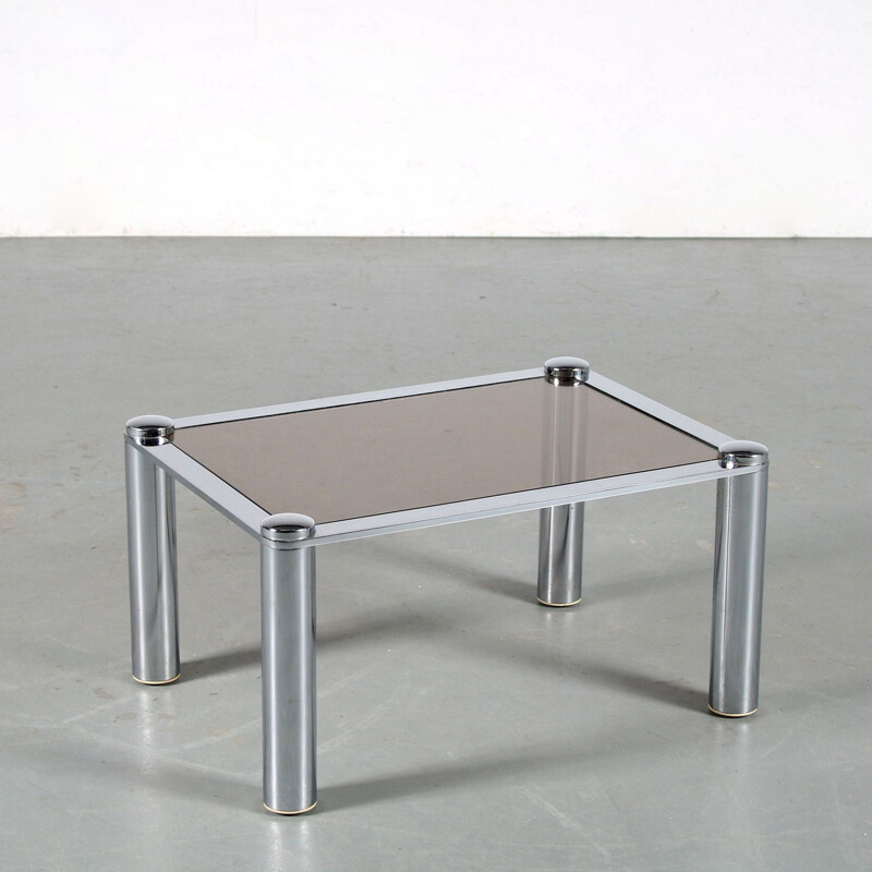 Vintage side table in chrome and smoked glass, 1970