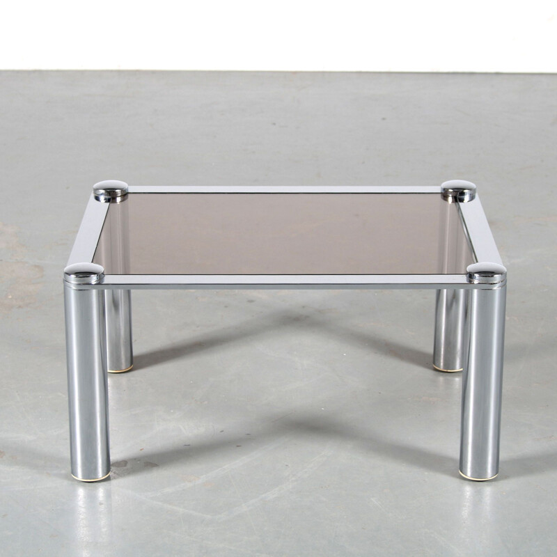 Vintage side table in chrome and smoked glass, 1970