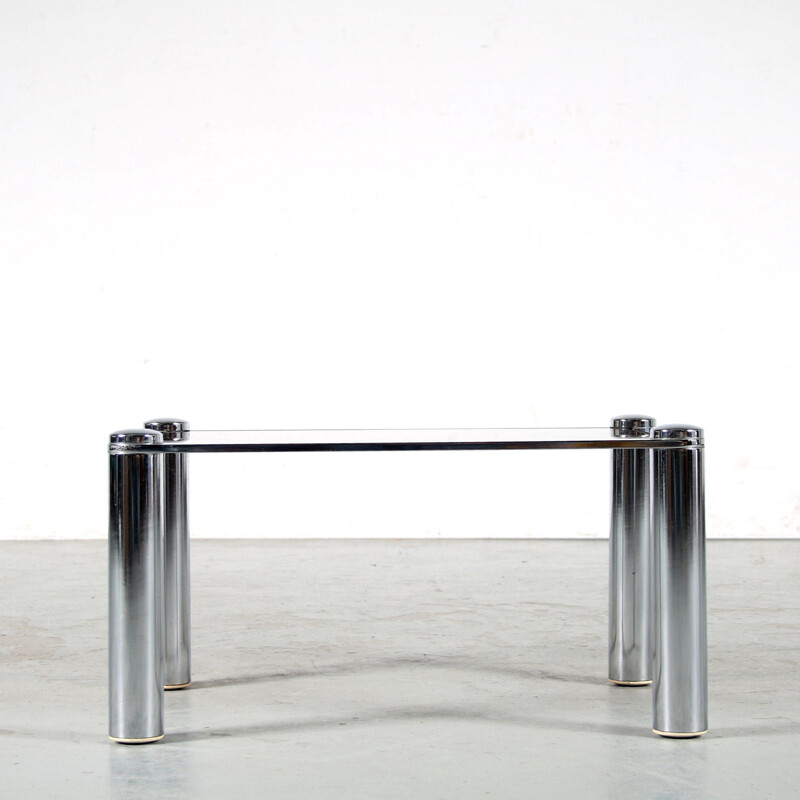 Vintage side table in chrome and smoked glass, 1970