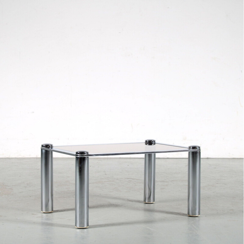Vintage side table in chrome and smoked glass, 1970