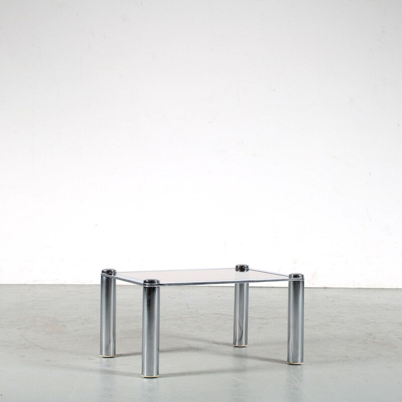 Vintage side table in chrome and smoked glass, 1970