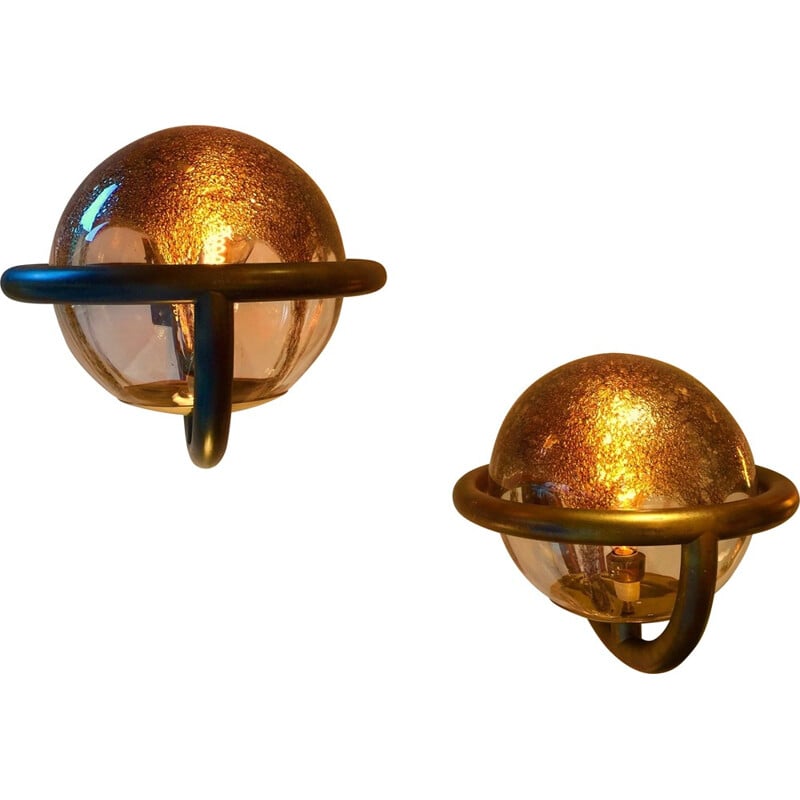 Pair of Saturn wall lamps in Murano glass -  1980s