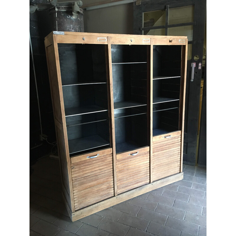 Vintage notary cabinet with 3 sliding doors, 1940