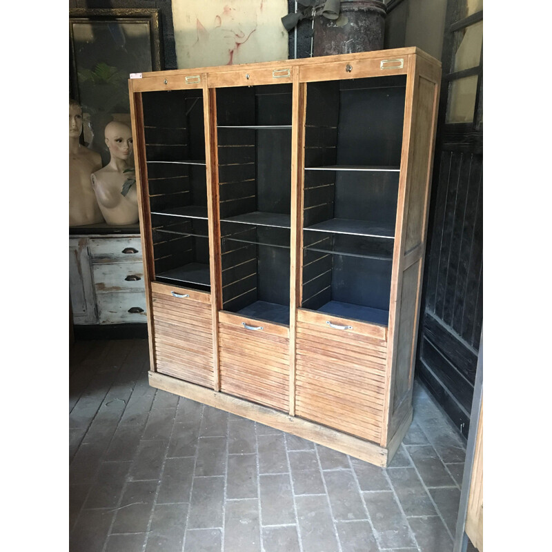 Vintage notary cabinet with 3 sliding doors, 1940