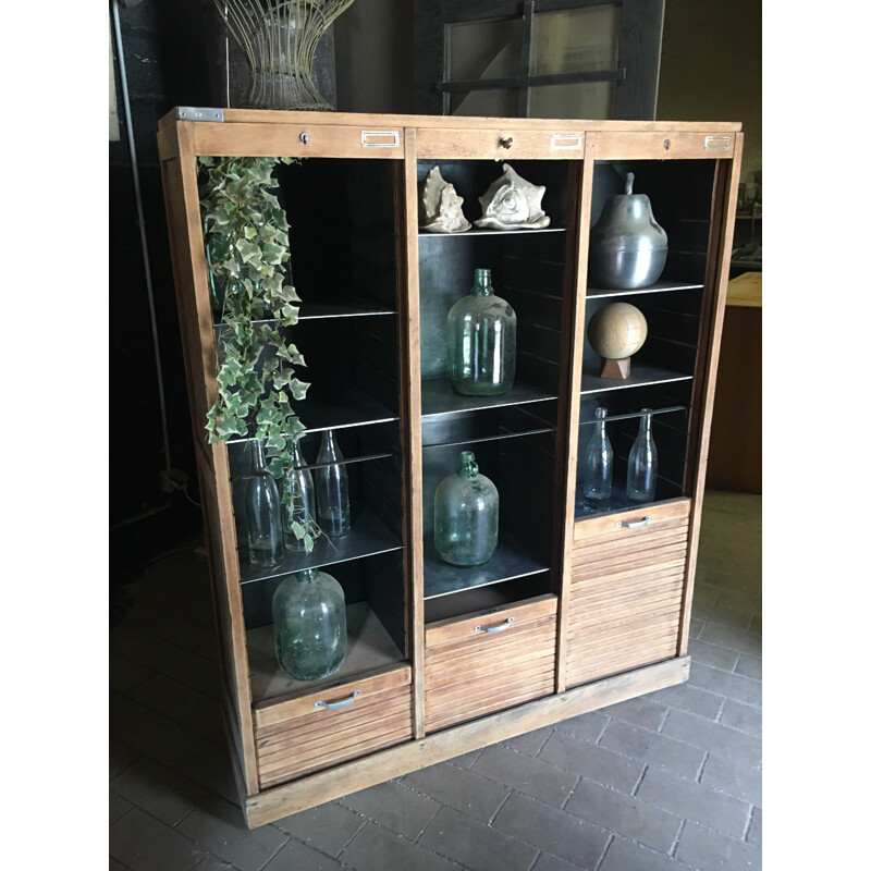 Vintage notary cabinet with 3 sliding doors, 1940