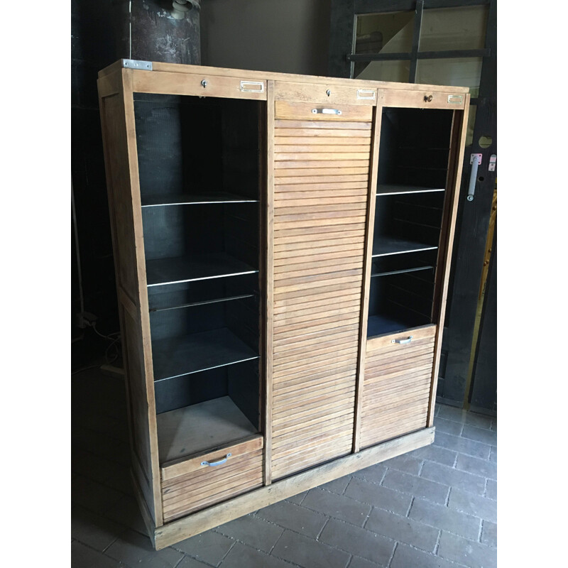 Vintage notary cabinet with 3 sliding doors, 1940