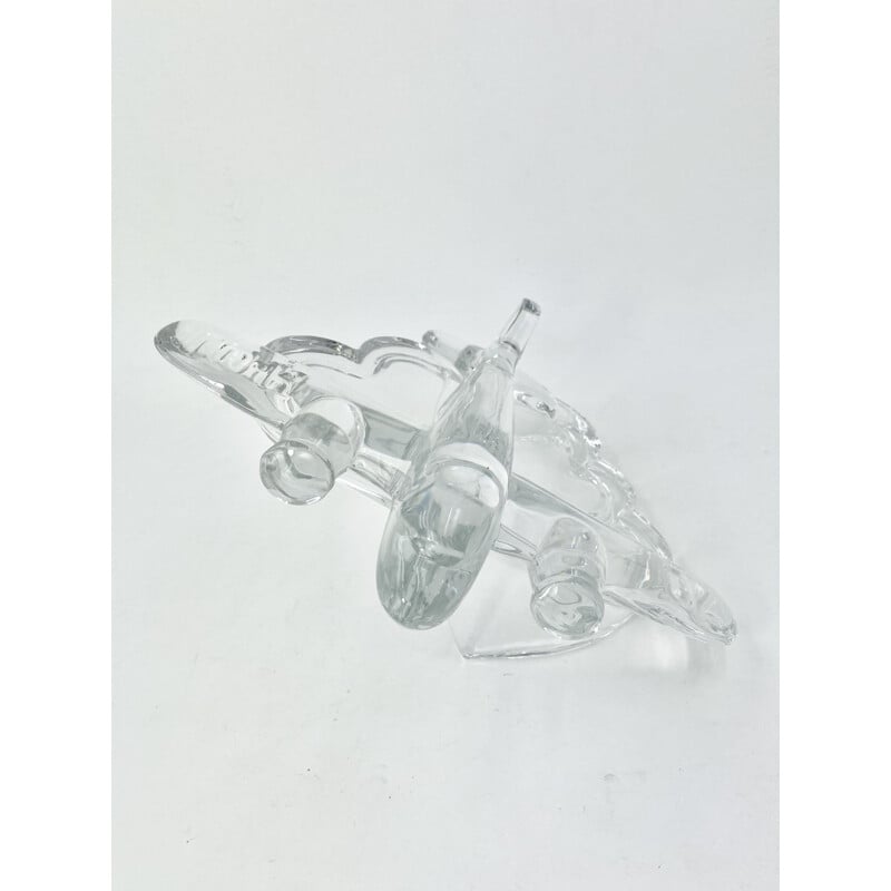 Vintage crystal plane sculpture "Vol De Nuit" by Xavier Froissart for Daum France