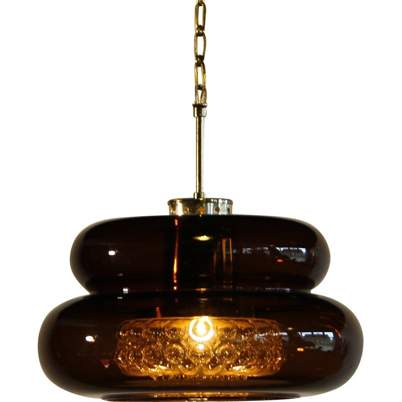 Swedish Orrefors "Bubblan" hanging lamp in brown smoked glass, Carl FAGERLUND - 1970s