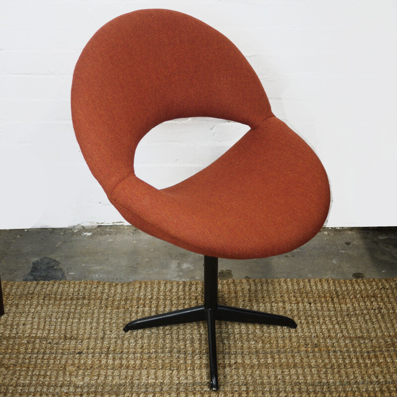 Pair of vintage dark orange fabric armchairs, 1960