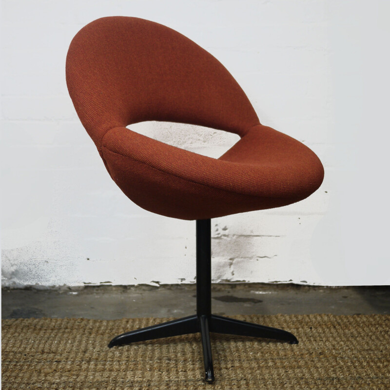 Pair of vintage dark orange fabric armchairs, 1960