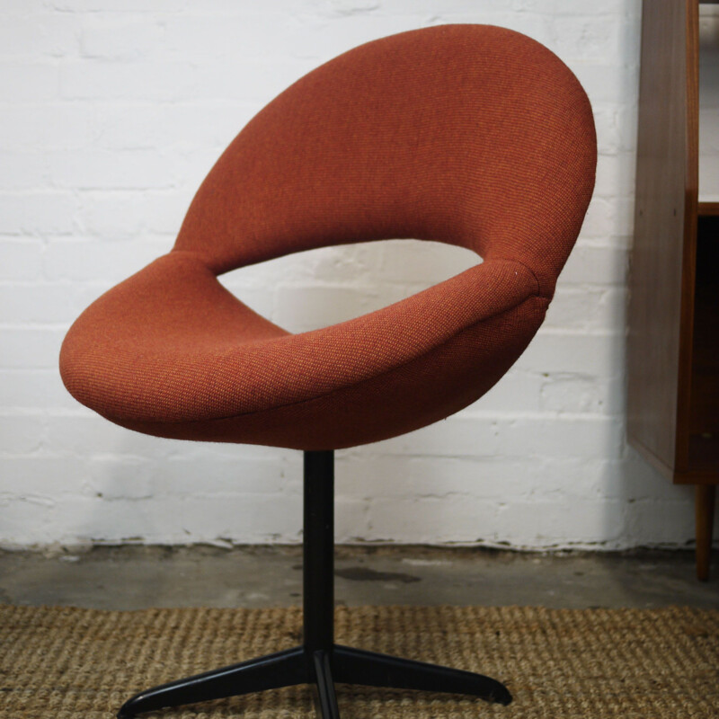 Pair of vintage dark orange fabric armchairs, 1960