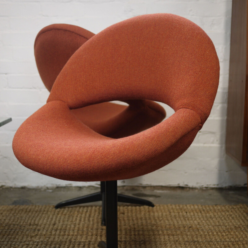 Pair of vintage dark orange fabric armchairs, 1960