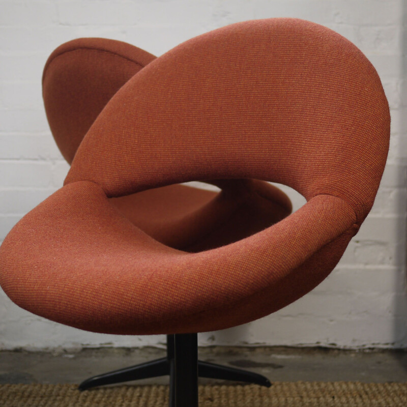 Pair of vintage dark orange fabric armchairs, 1960