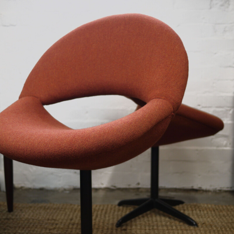 Pair of vintage dark orange fabric armchairs, 1960