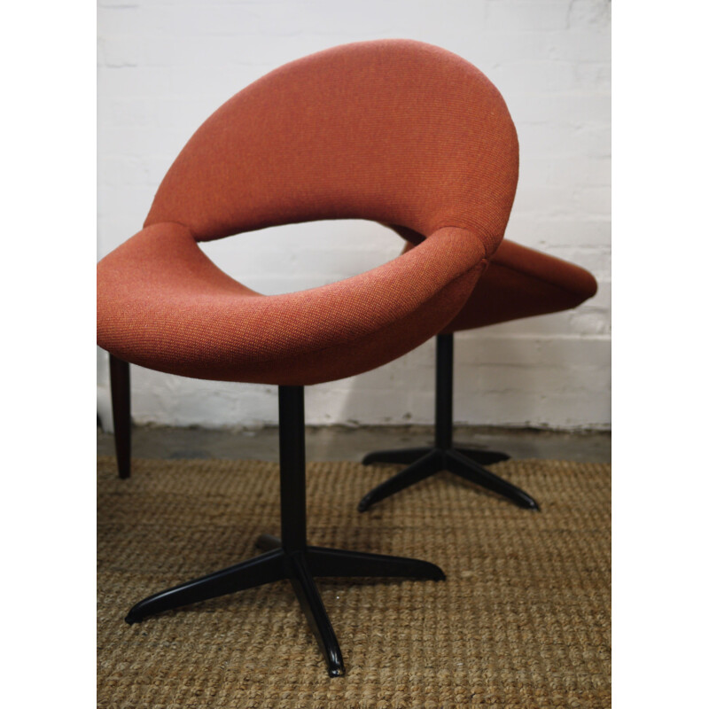 Pair of vintage dark orange fabric armchairs, 1960